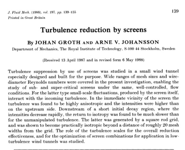 Turbulence reduction by screens
